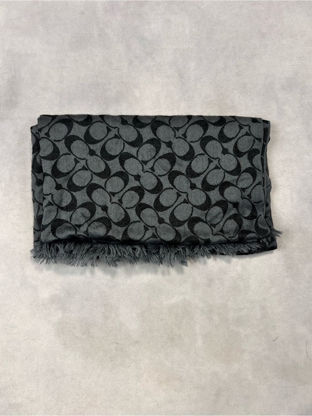 Coach Gray and Black Fringe Scarf
